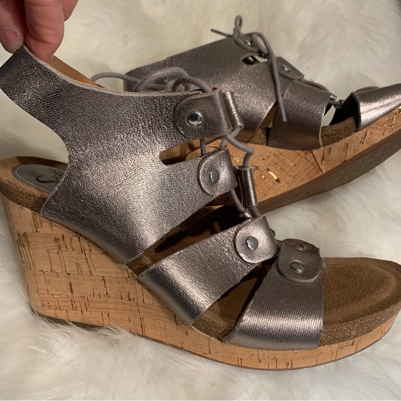 Sofft Carita Gladiator Wedge Silver Lace up Sandal Size 9.5 - Picture 2 of 13